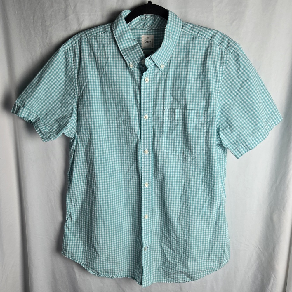 Gap Lived-in Mens XL Cotton Gingham Plaid Button Down Shirt Green Preppy Coastal